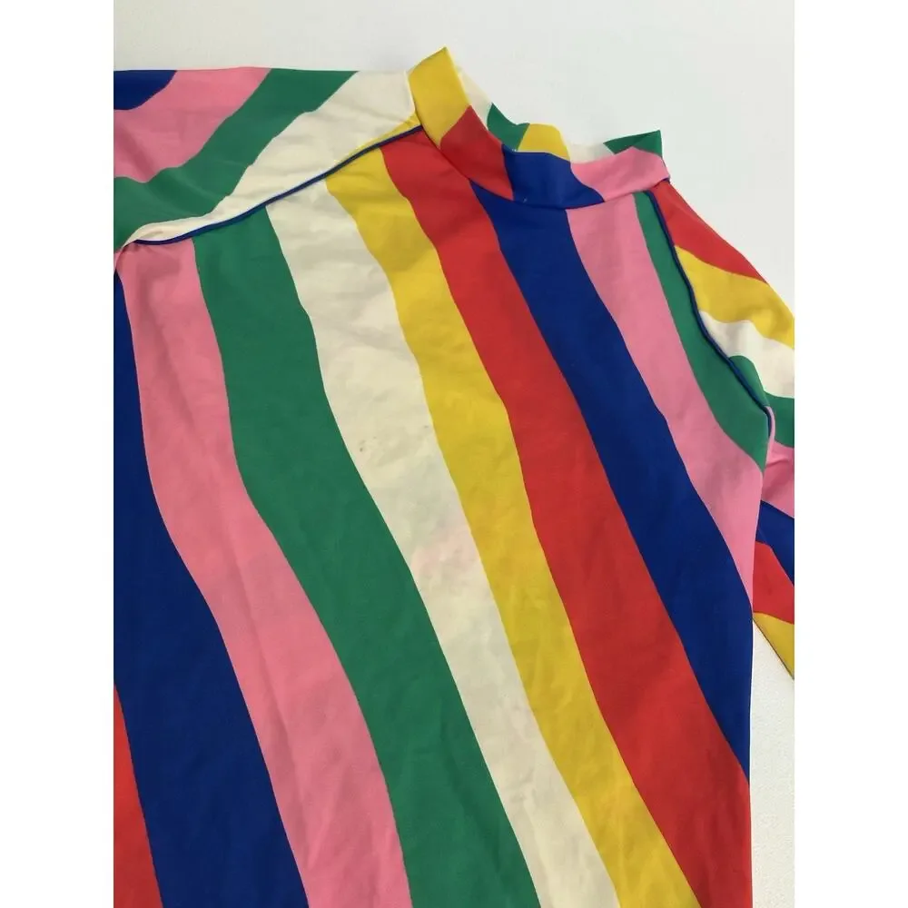 Mini Boden Girls Rash Guard Striped All Over Print UPF 50 +
